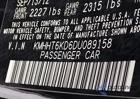 2013 Hyundai Genesis 2.0T z USA, uszkodzony, nr VIN KMHHT6KD6DU089158